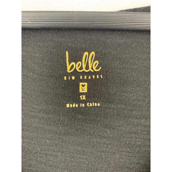 Belle By Kim Gravel Floral Embroidered V-Neck Black Top 1X - Picture 4 of 5